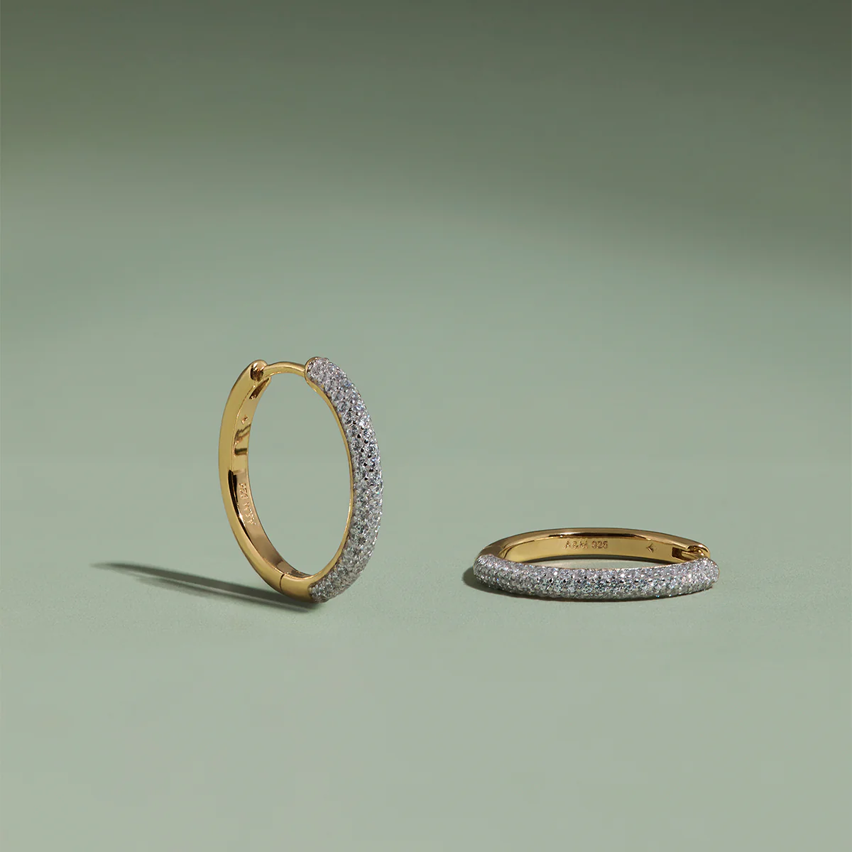 Pavé Essential Medium Hoops in Gold - Image 4