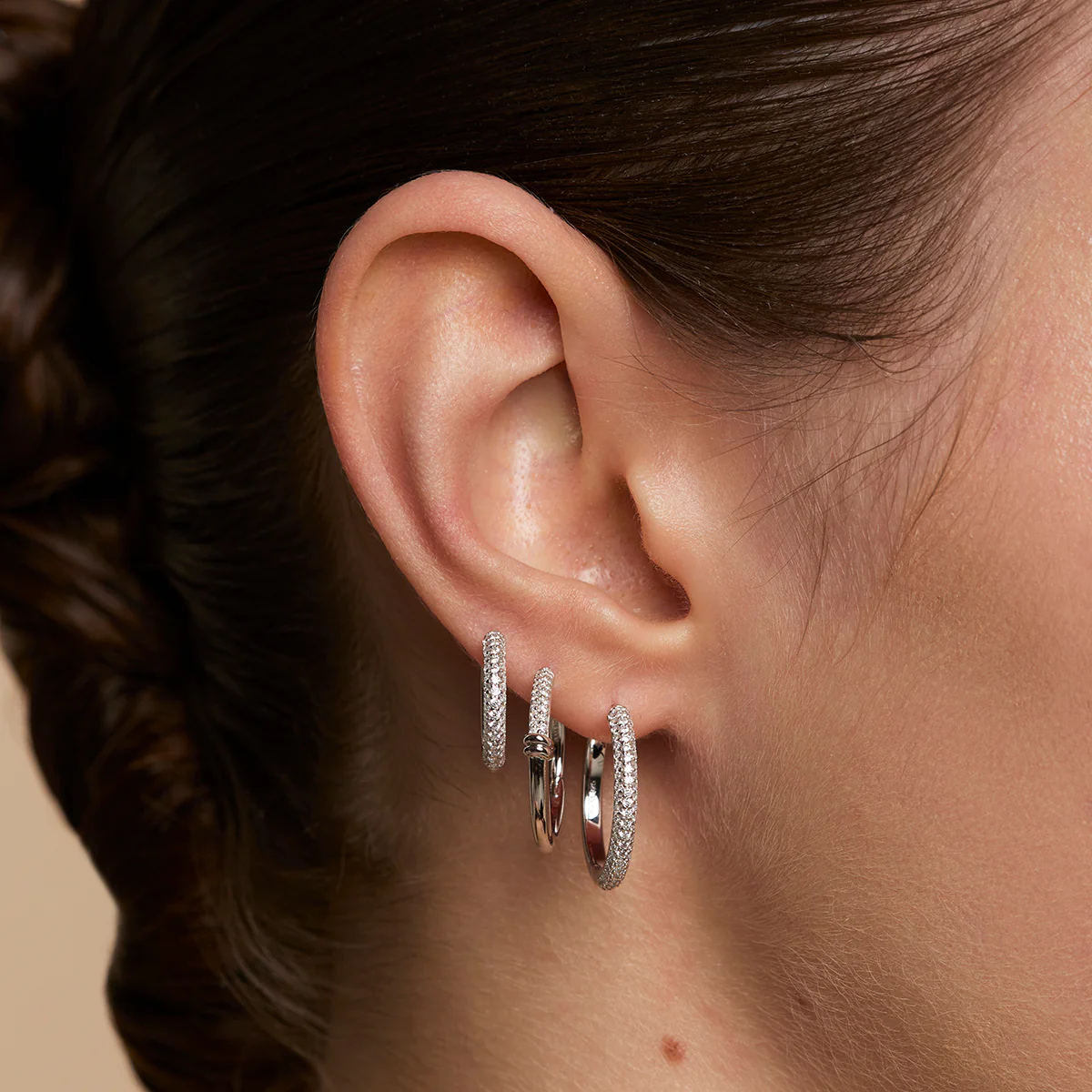 Pavé Essential Medium Hoops in Silver - Image 3