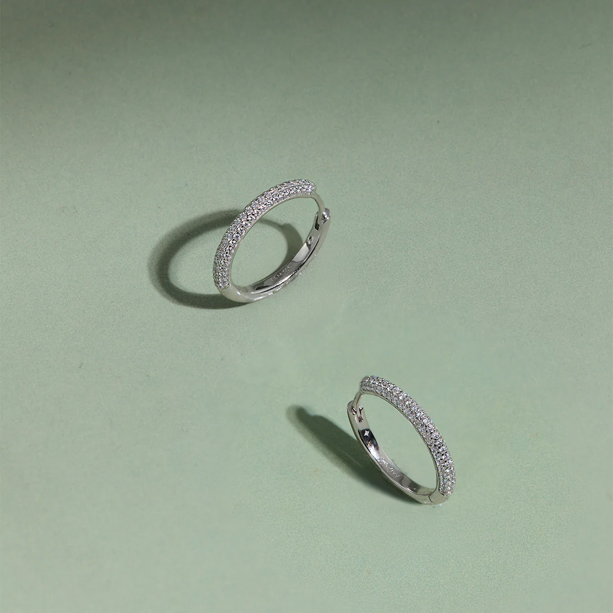 Pavé Essential Medium Hoops in Silver - Image 4