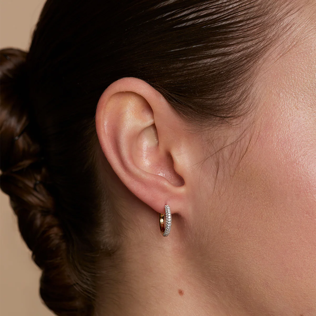 Pavé Essential Small Hoops in Gold - Image 2