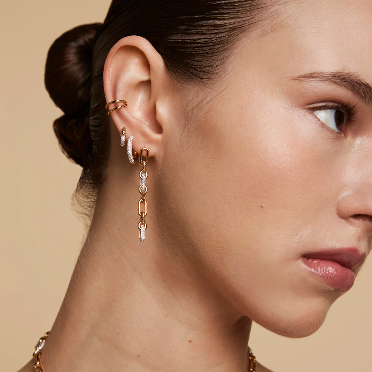 Pavé Essential Small Hoops in Gold - Image 3