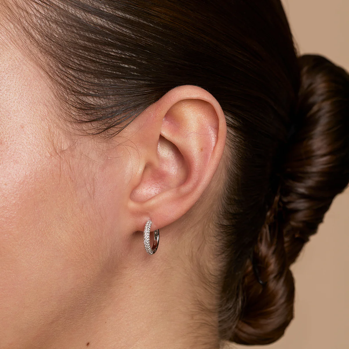 Pavé Essential Small Hoops in Silver - Image 2