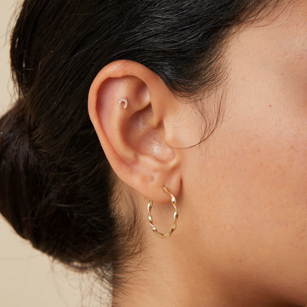 Pavé Horseshoe Piercing Stud in Solid Gold - Image 2