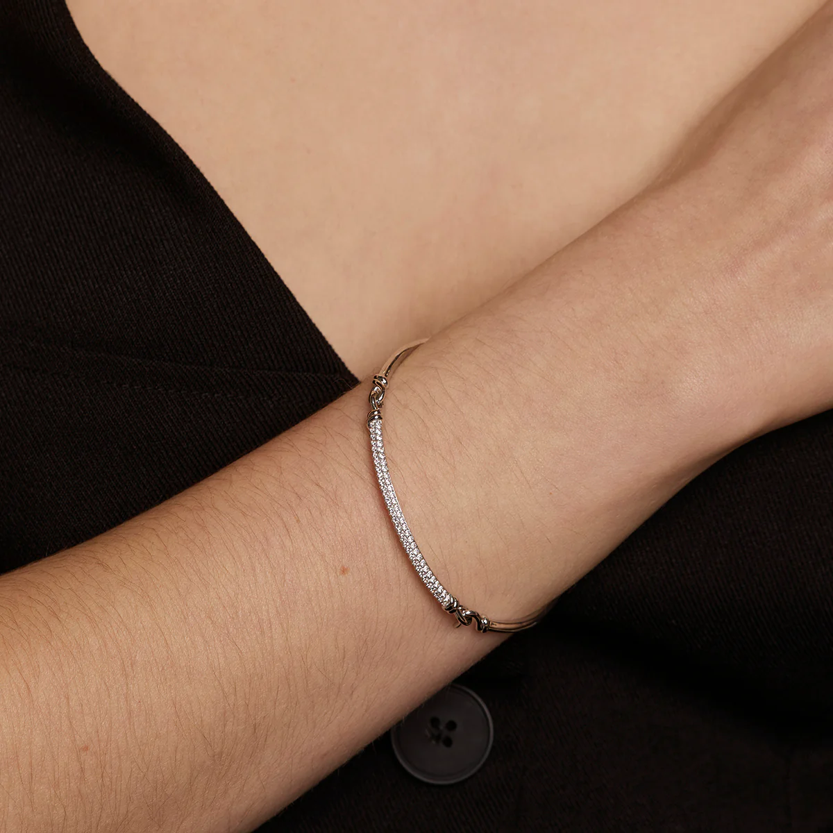 Pavé Knot Bangle in Silver - Image 2