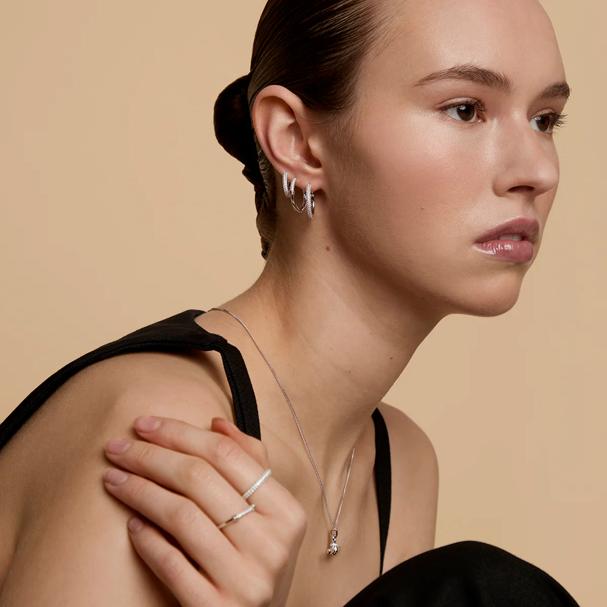 Pavé Knot Hoops in Silver - Image 5