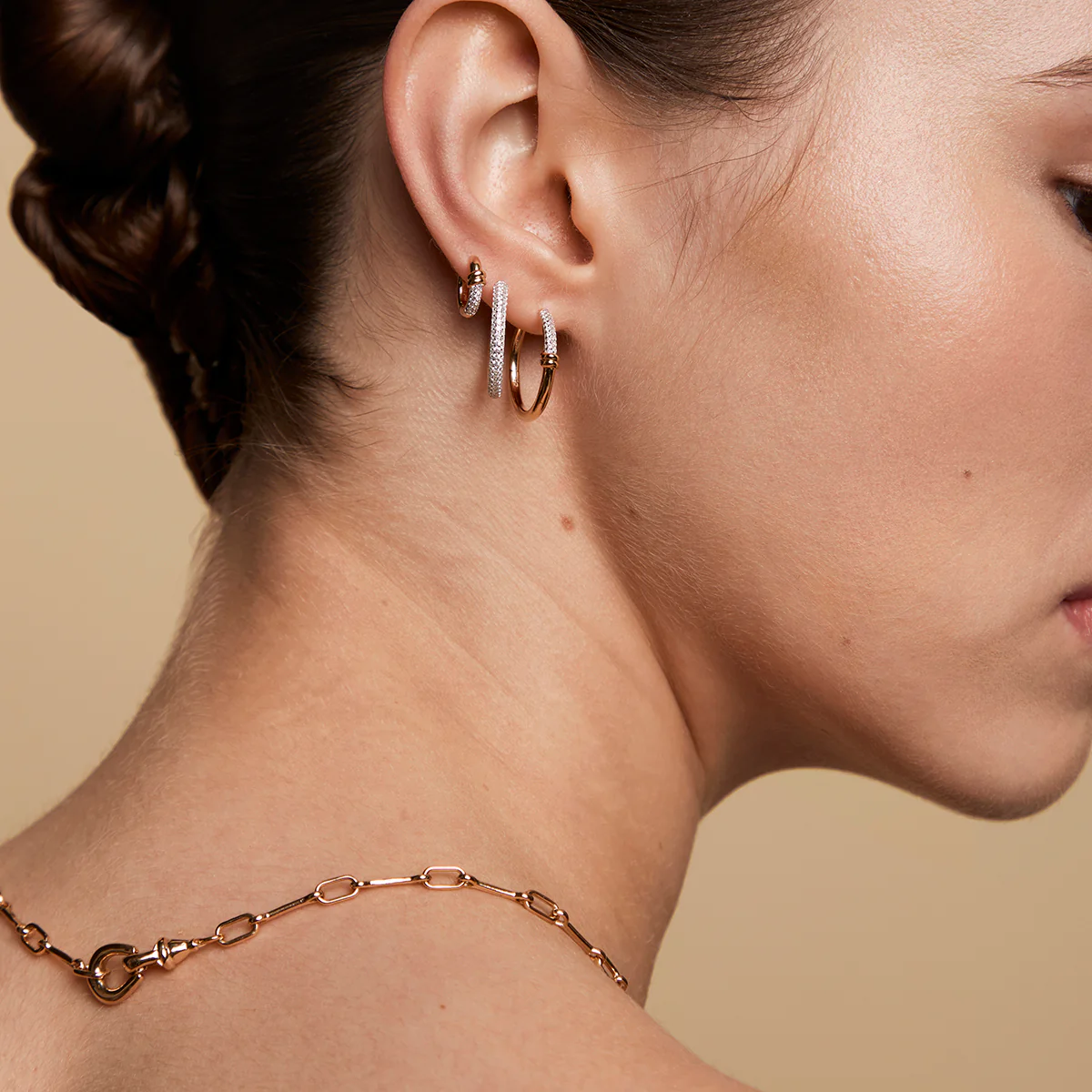Pavé Knot Huggies in Gold - Image 3