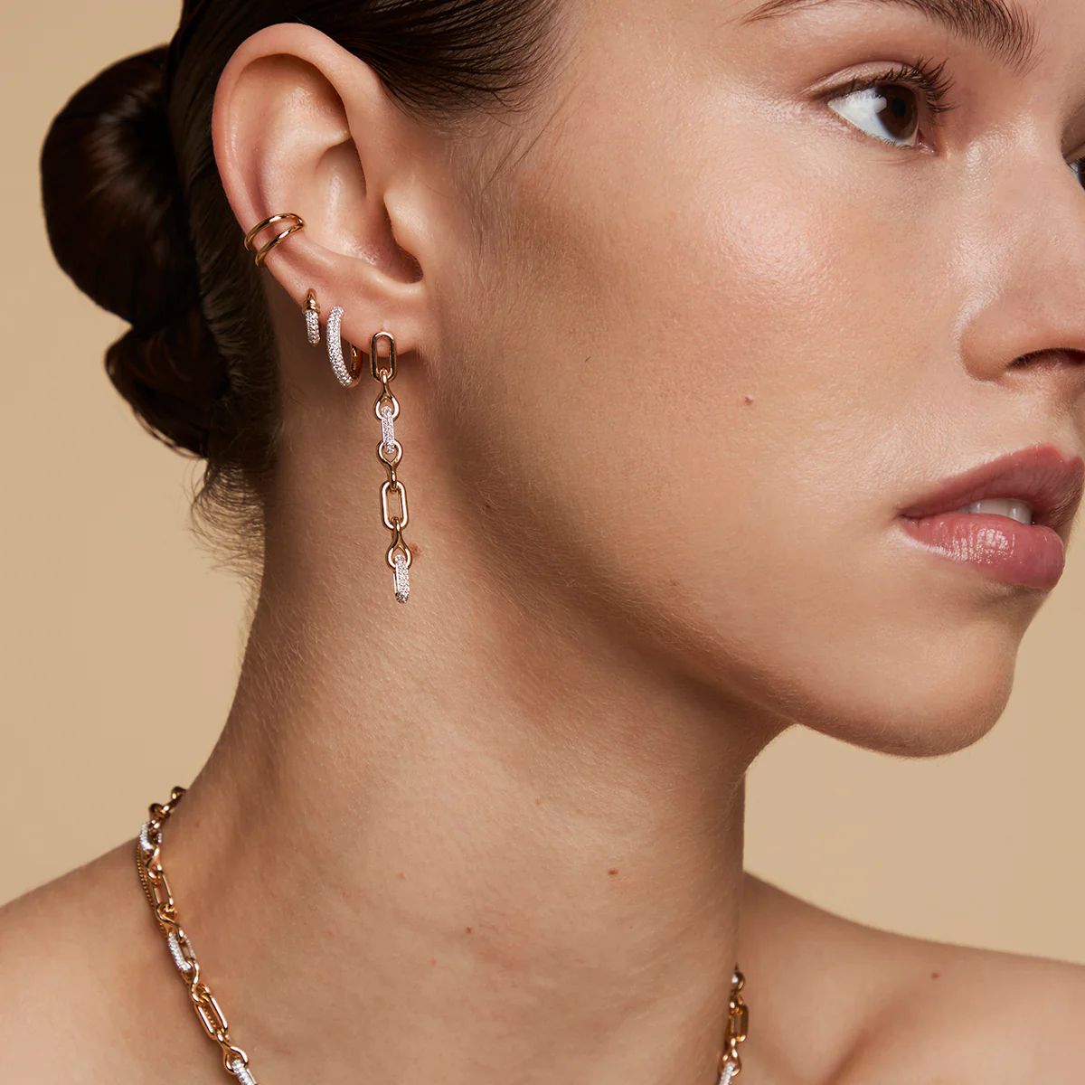 Pavé Knot Huggies in Gold - Image 5