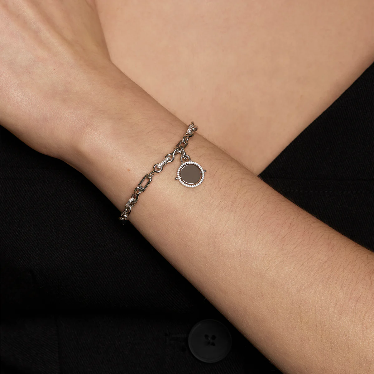 Pavé Spinning Coin Clip Charm in Silver - Image 2