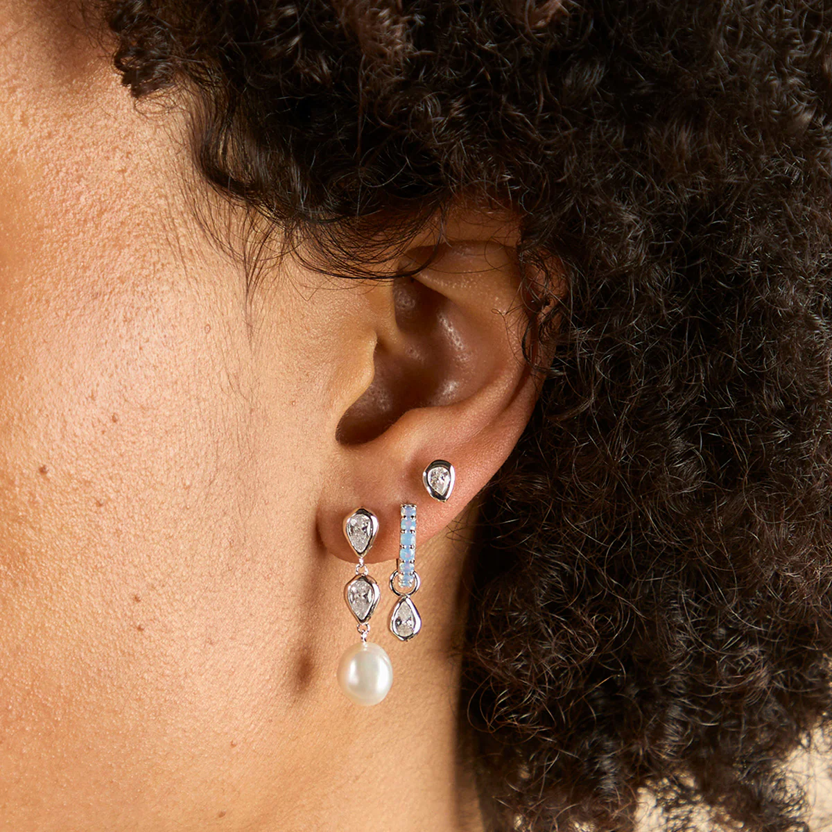 Pear Crystal Bezel Studs in Silver - Image 3