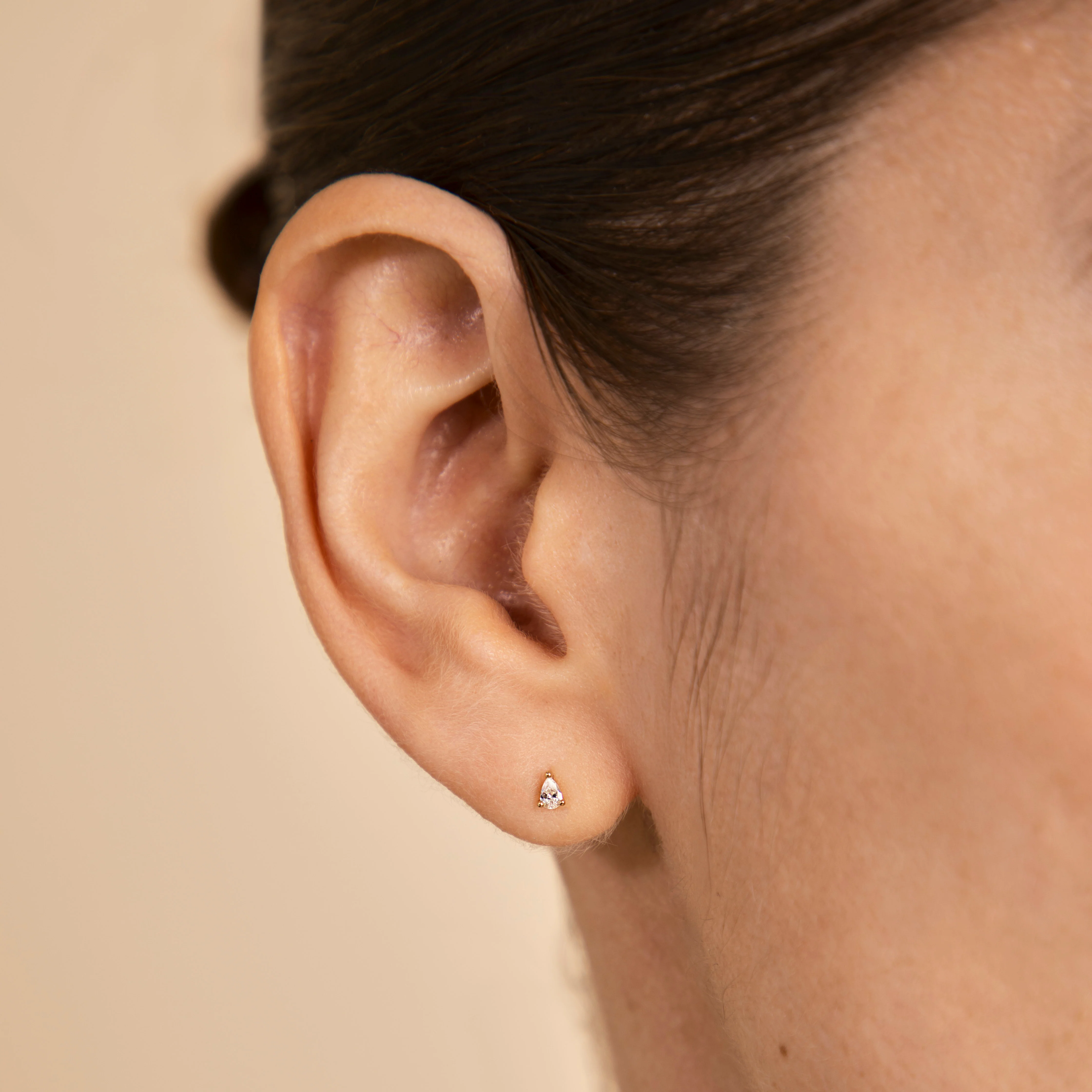 Pear Crystal Stud Earrings in Gold - Image 2