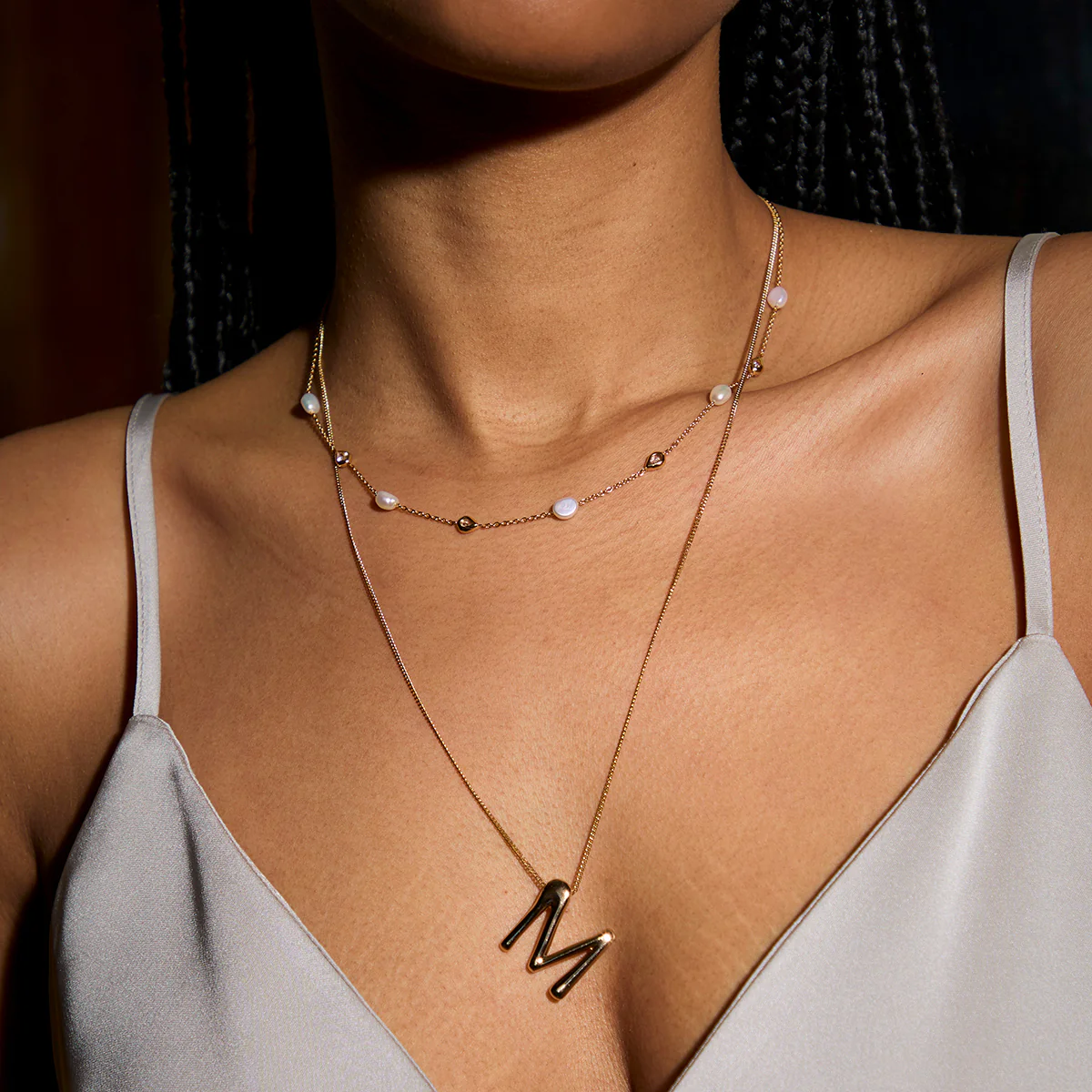 Pearl & Crystal Charm Necklace in Gold - Image 5