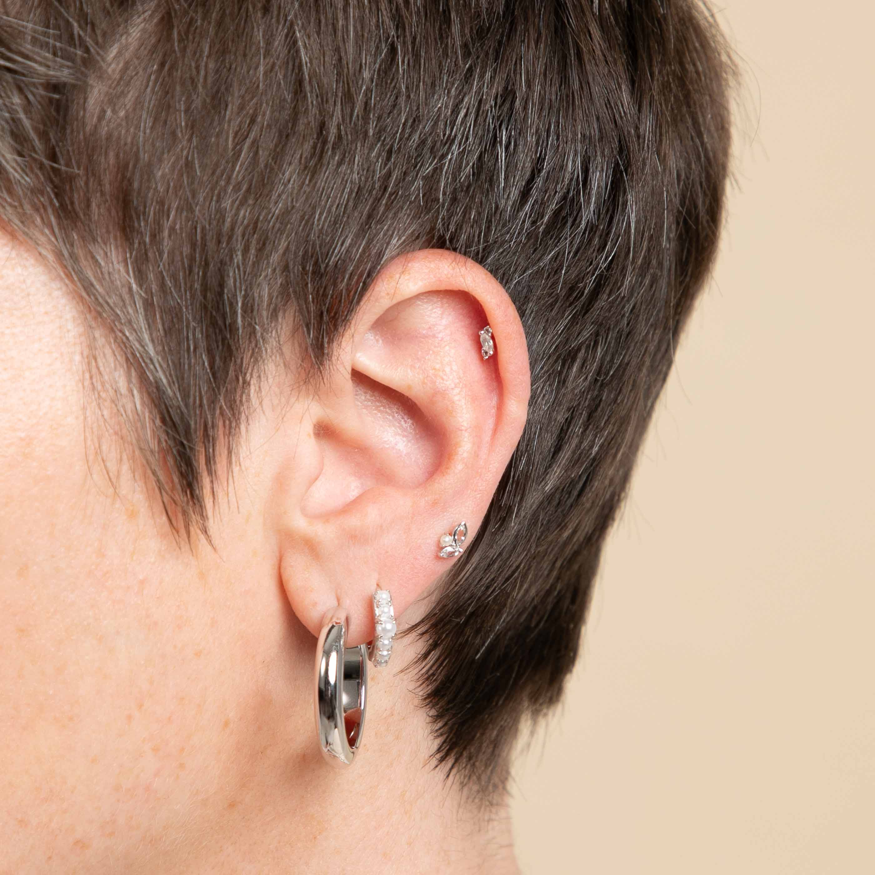 Pearl & Topaz Cluster Piercing Stud in Solid White Gold - Image 2