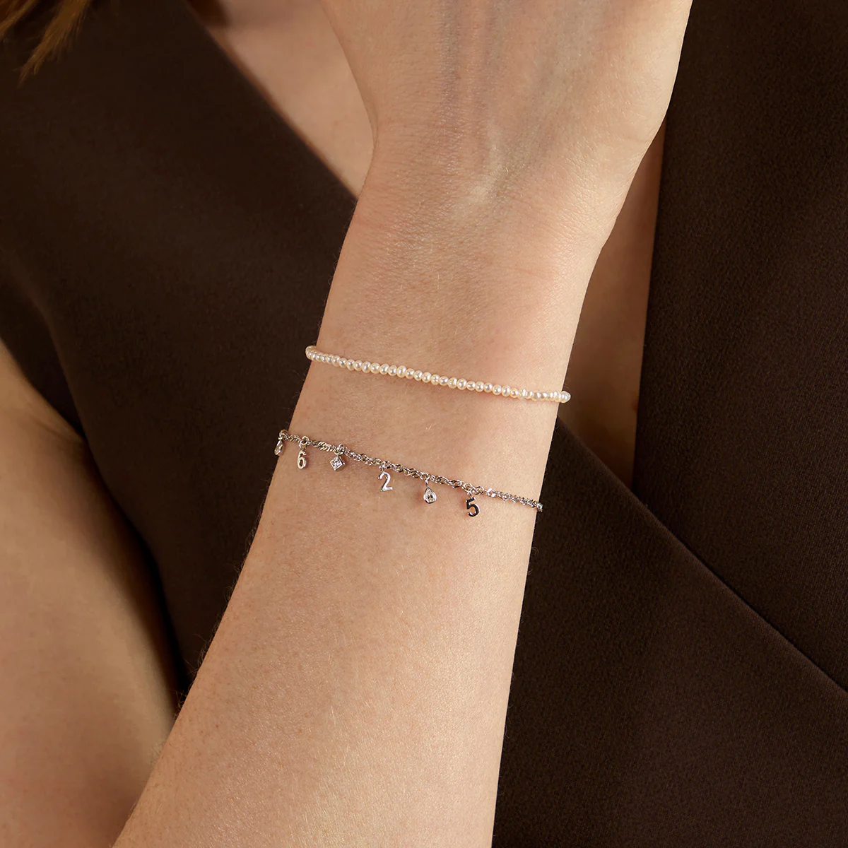 Pearl Beaded Bracelet in Solid White Gold - Image 3