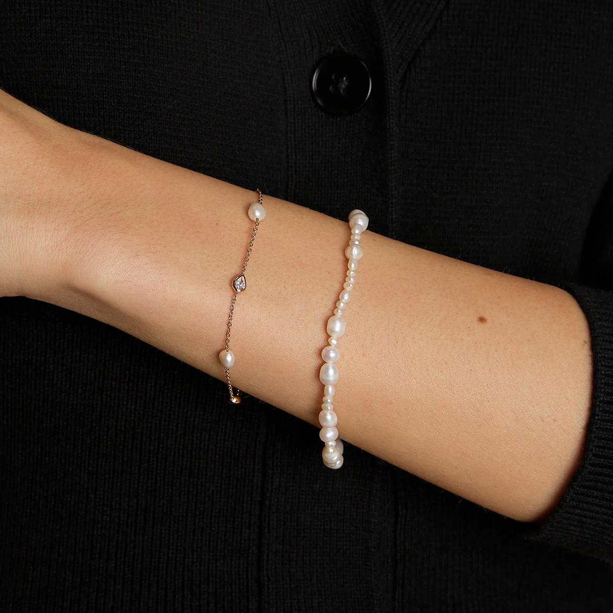 Pearl Bracelet Stacking Set in Gold - Image 2