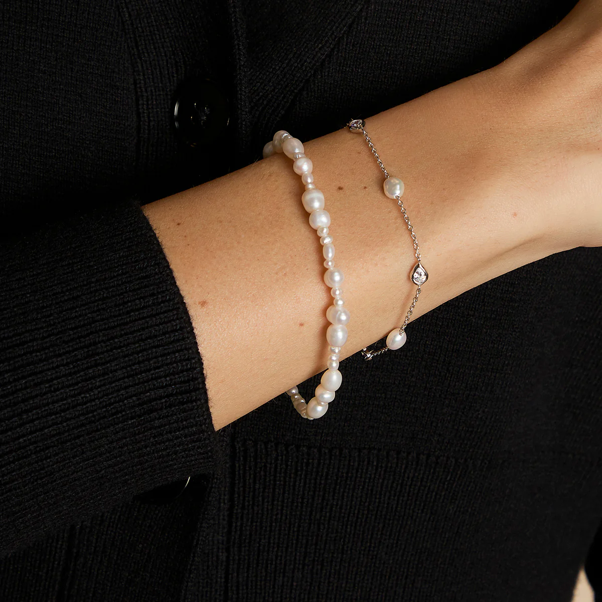 Pearl Bracelet Stacking Set in Silver - Image 2