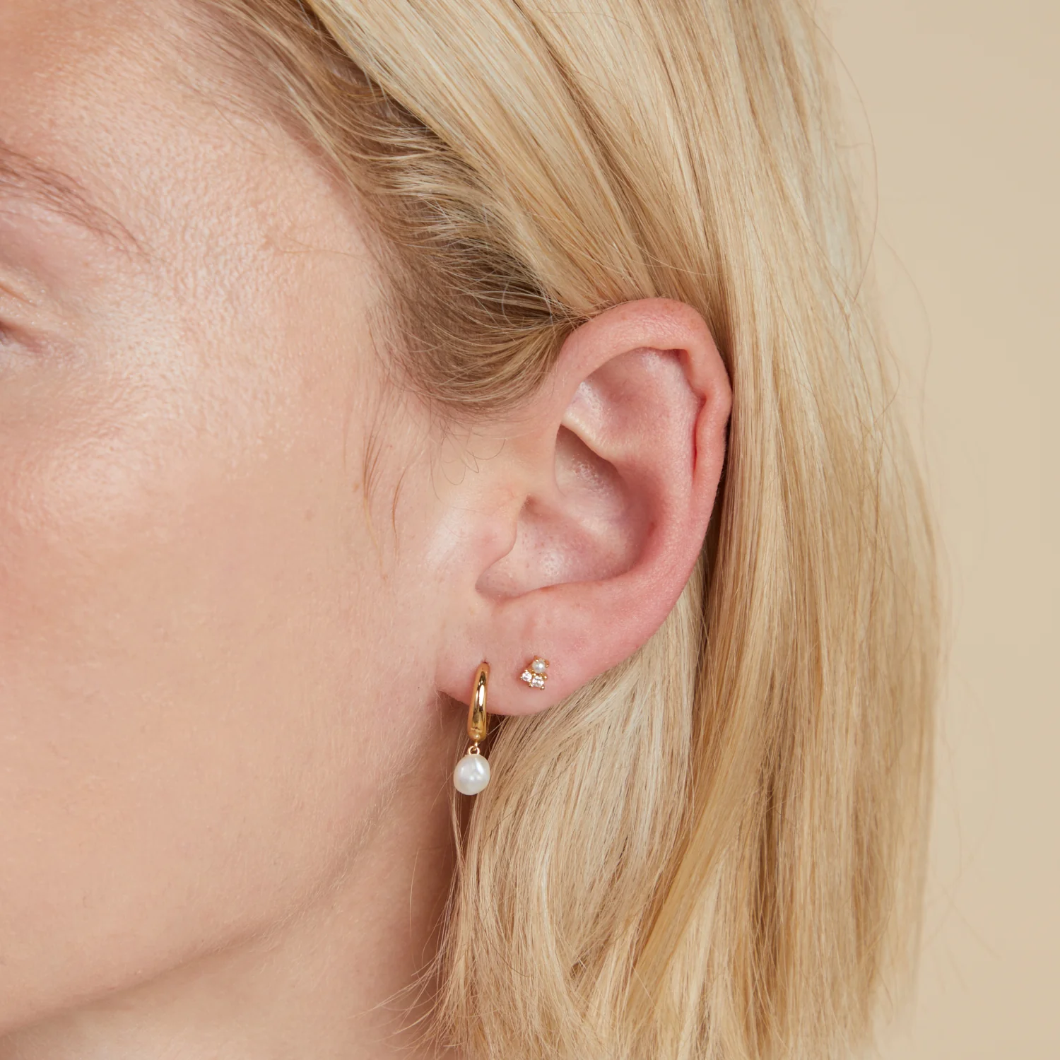 Pearl & Crystal Studs in Gold - Image 3