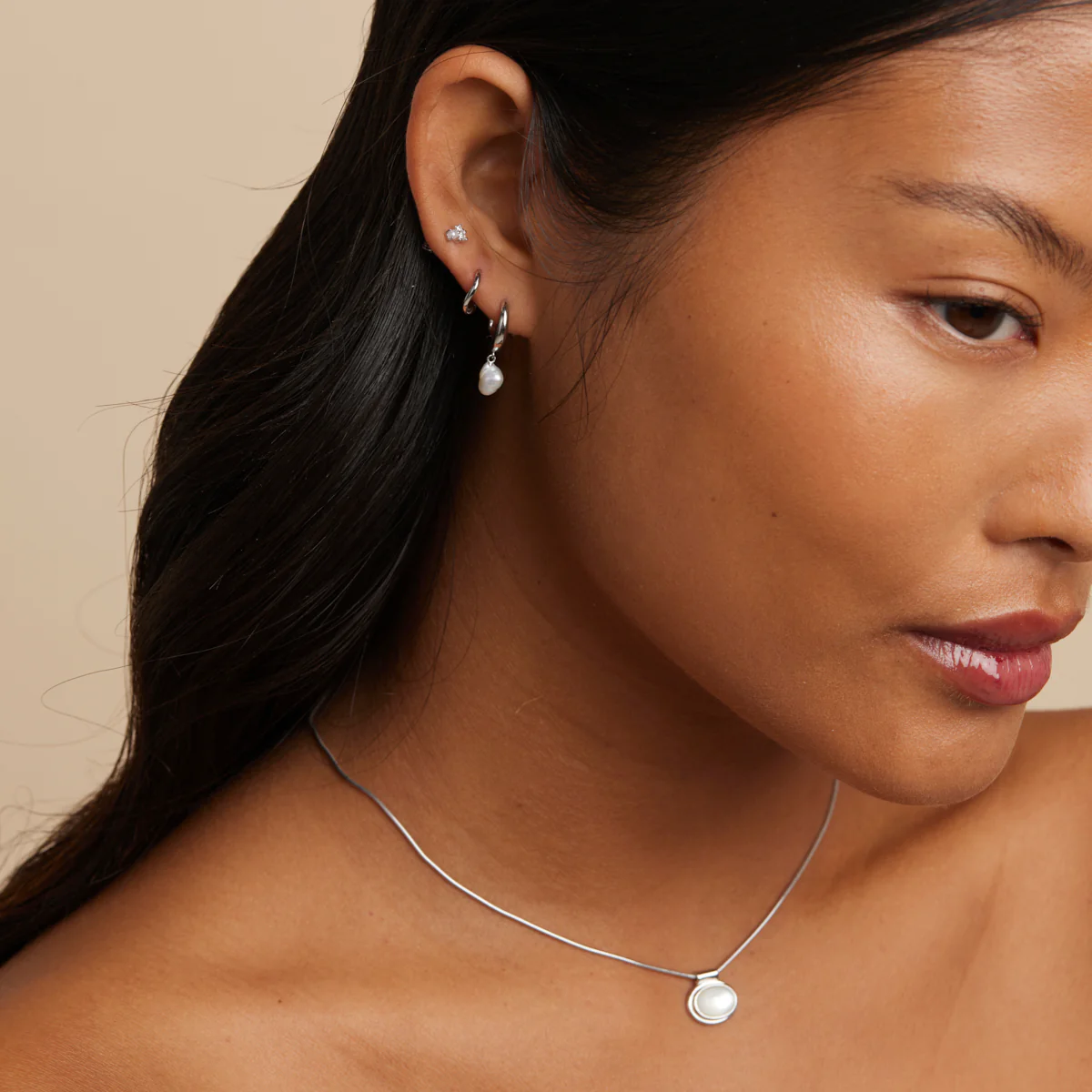 Pearl & Crystal Studs in Silver - Image 4
