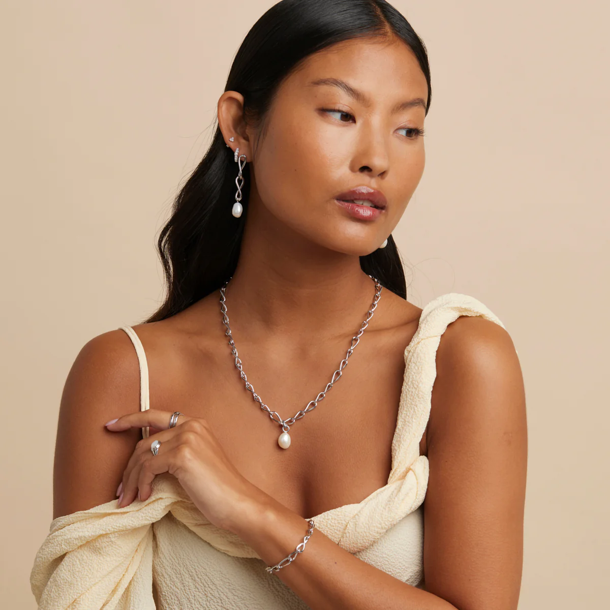 Pearl & Crystal Studs in Silver - Image 5