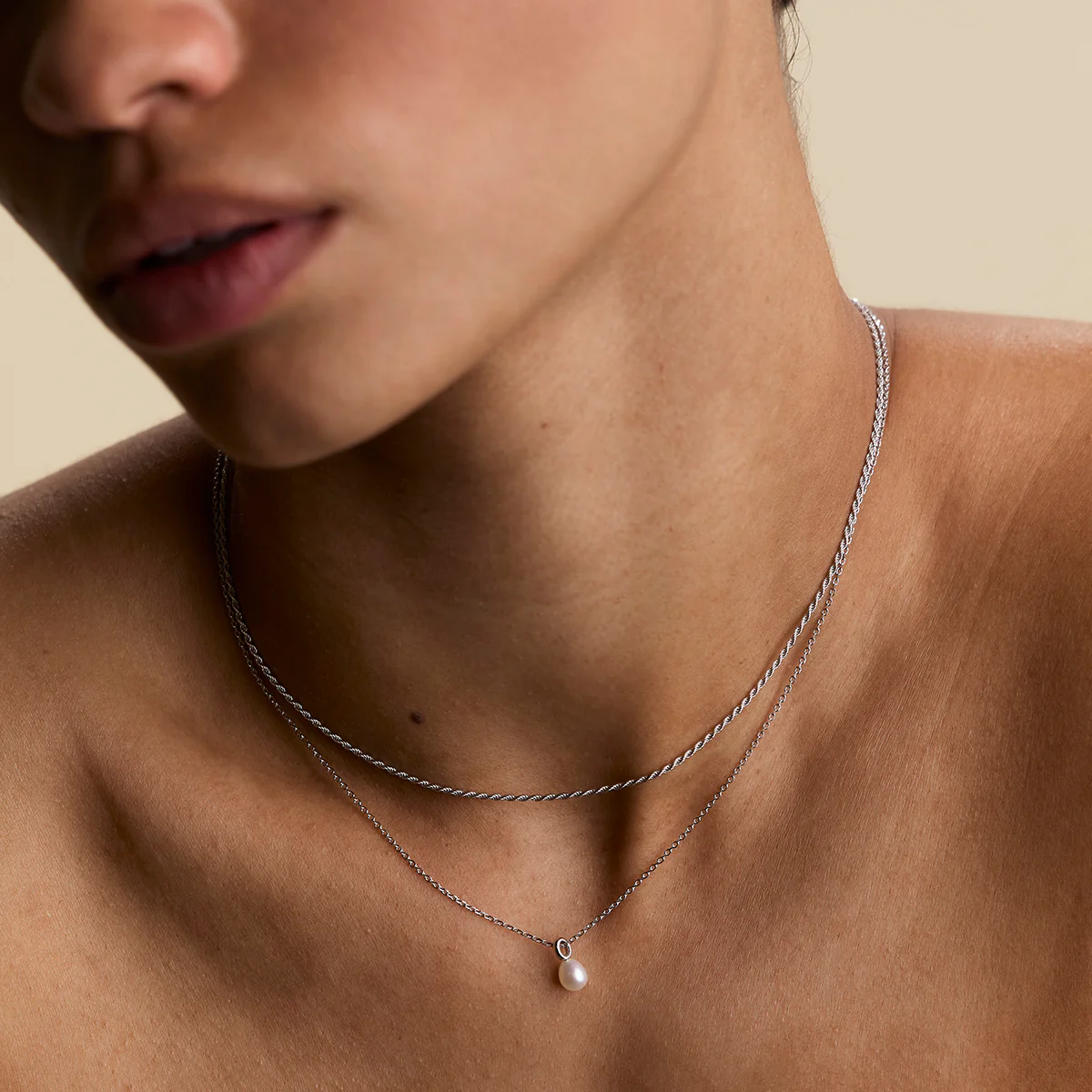 Pearl Pendant Necklace in Silver - Image 5