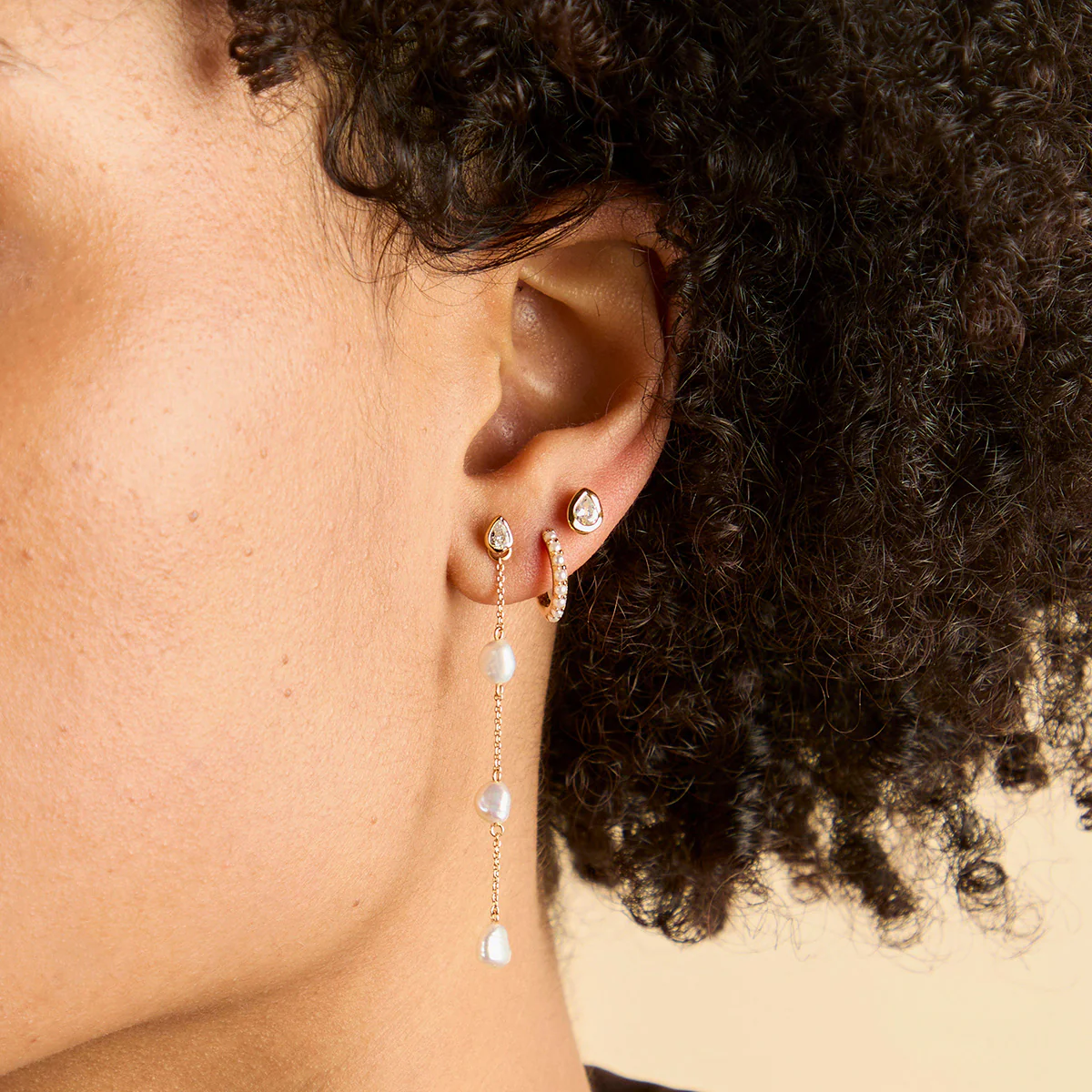 Pearl Single Hoop in Gold - Image 3
