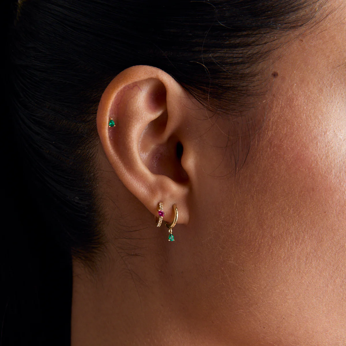 Pink Sapphire Marquise Huggies in Solid Gold - Image 3