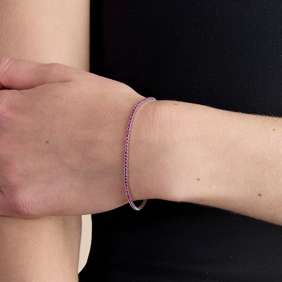 Pink Tennis Chain Bracelet in Silver - Image 2