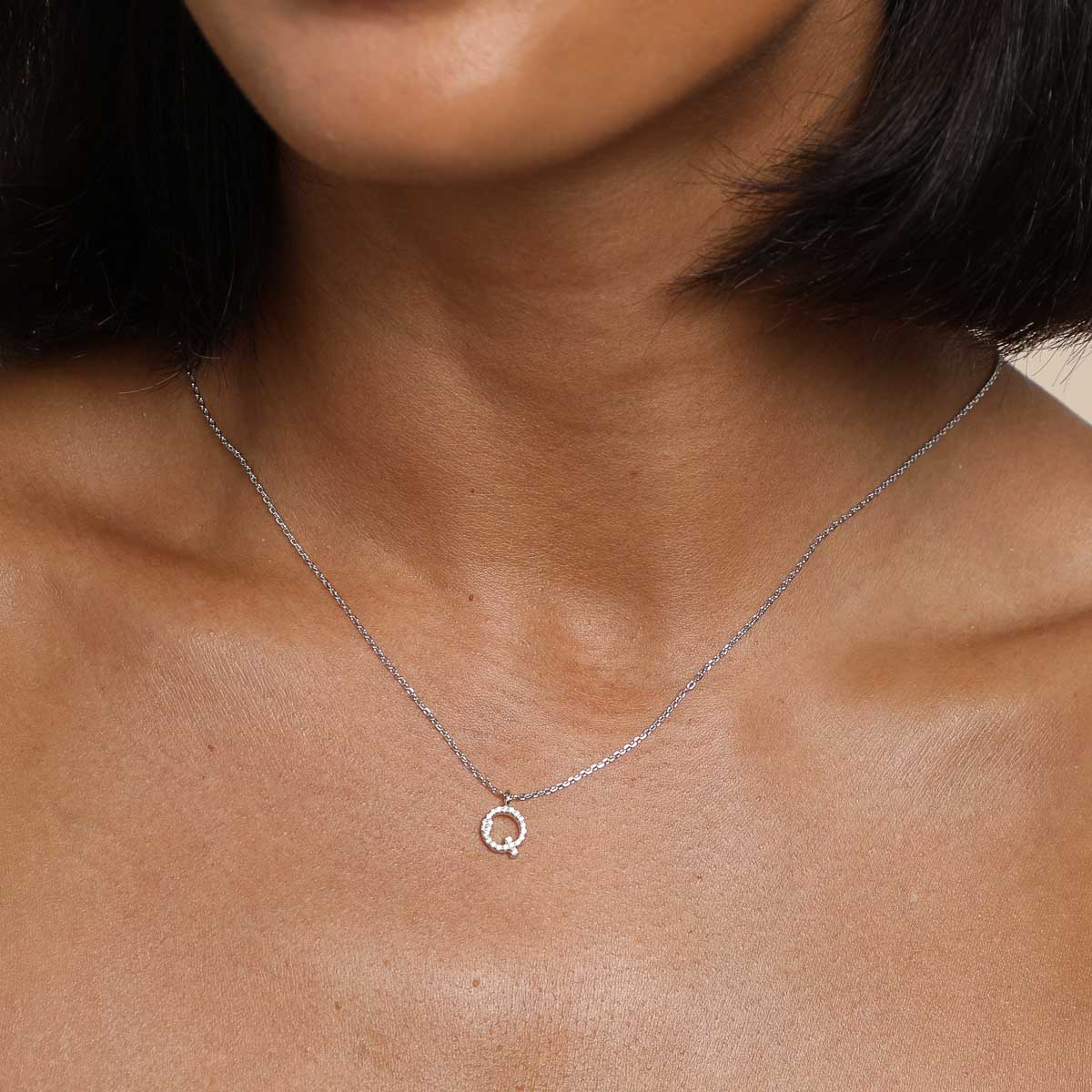 Q Initial Pavé Pendant Necklace in Silver - Image 2