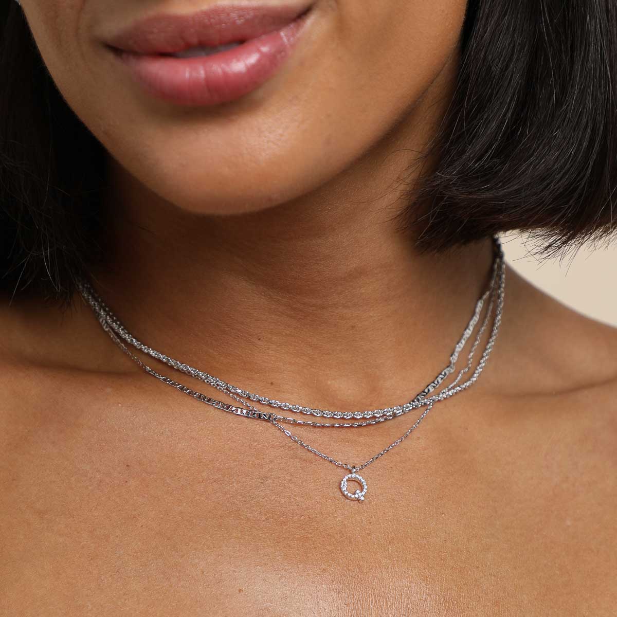 Q Initial Pavé Pendant Necklace in Silver - Image 3