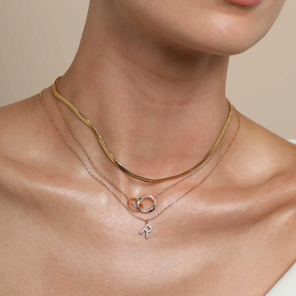 R Initial Pavé Pendant Necklace in Gold - Image 3