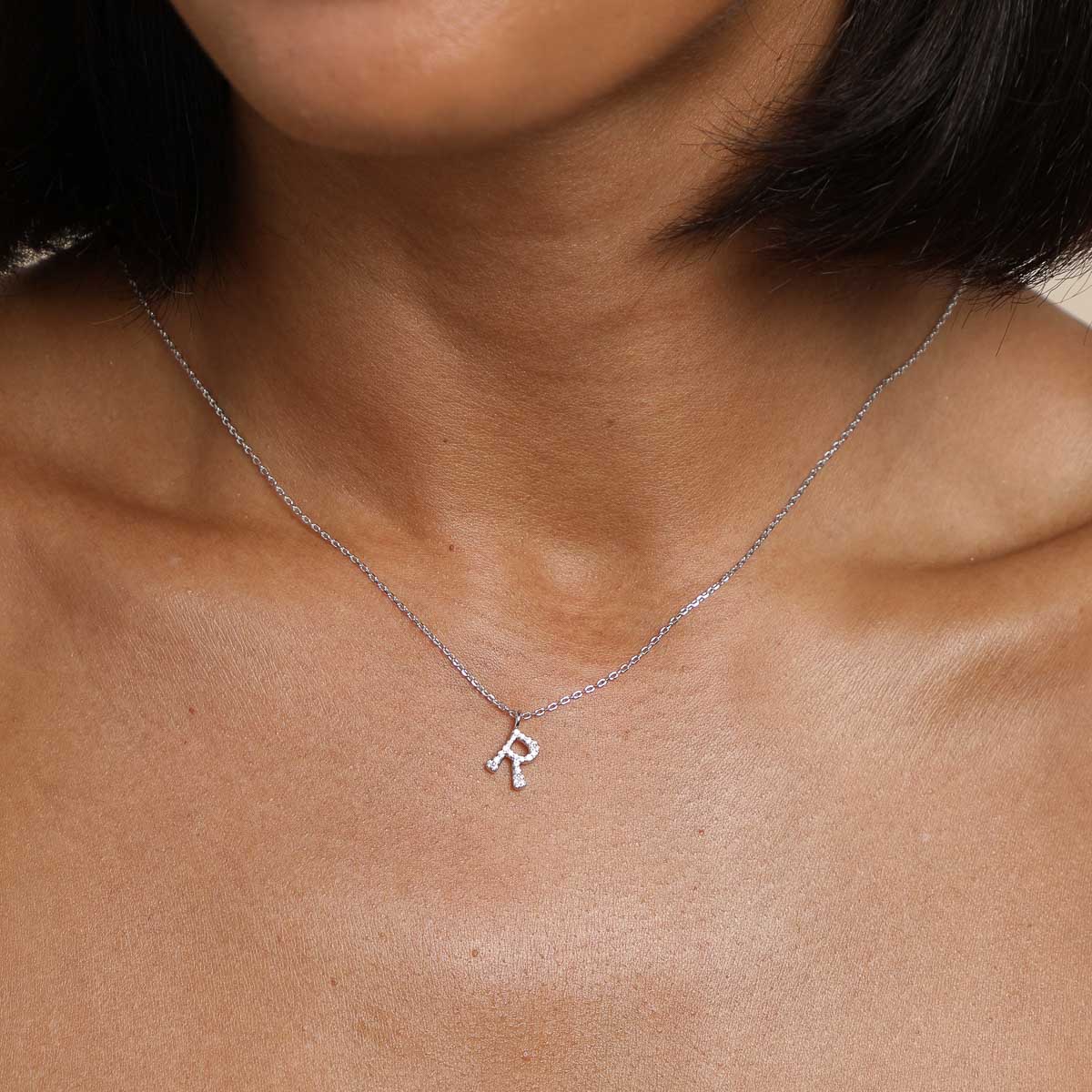 R Initial Pavé Pendant Necklace in Silver - Image 2