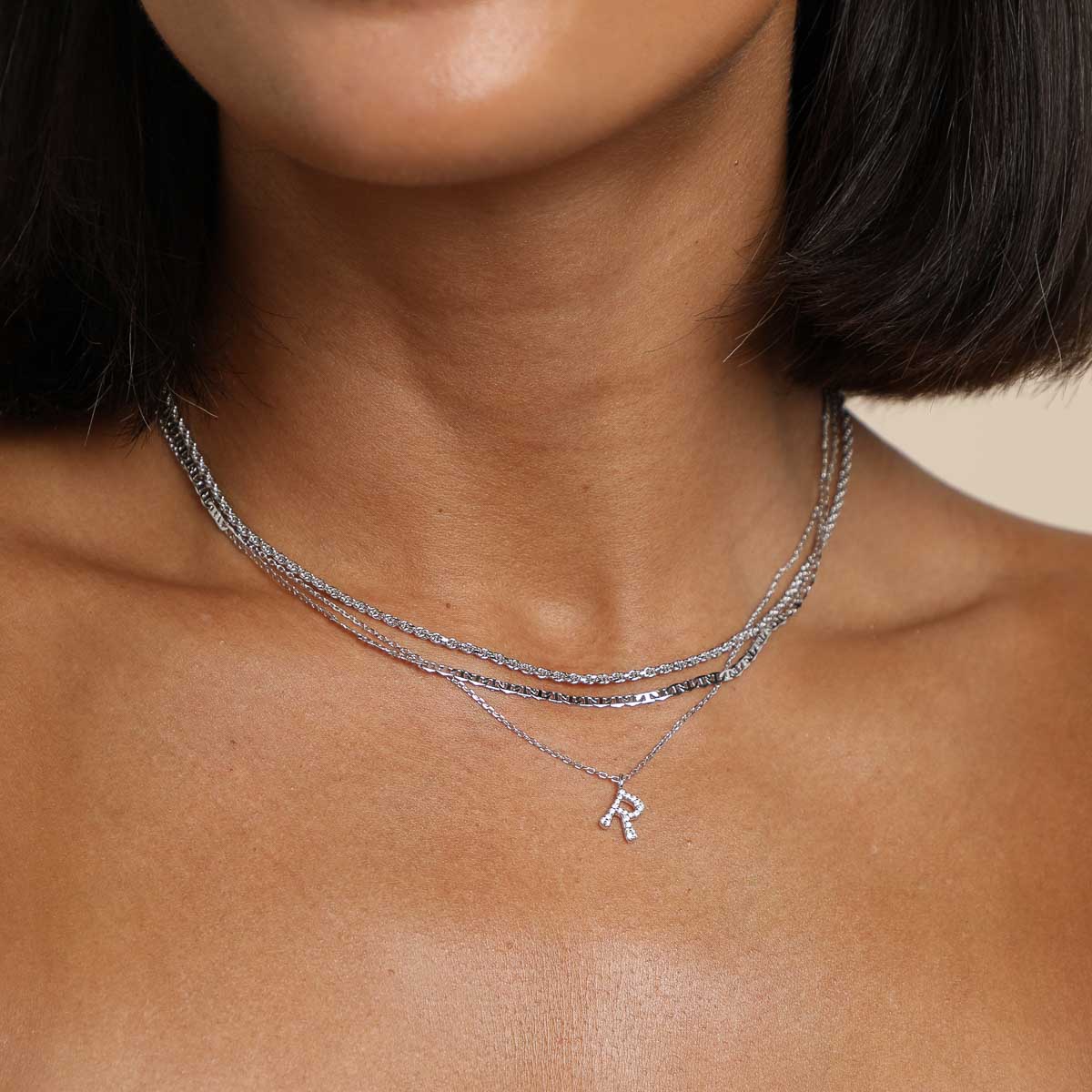 R Initial Pavé Pendant Necklace in Silver - Image 3