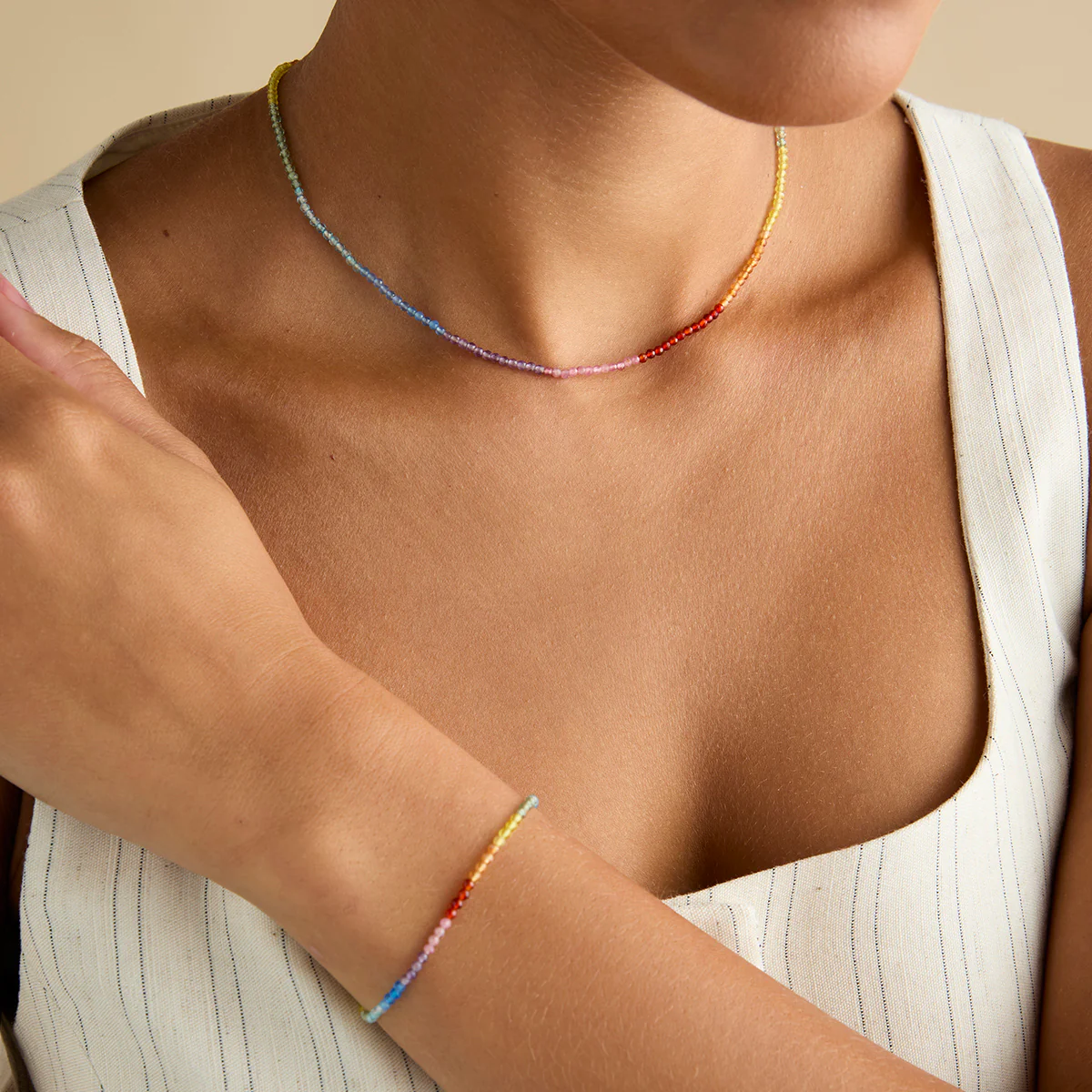 Rainbow Gemstone Necklace in 9k Gold - Image 3