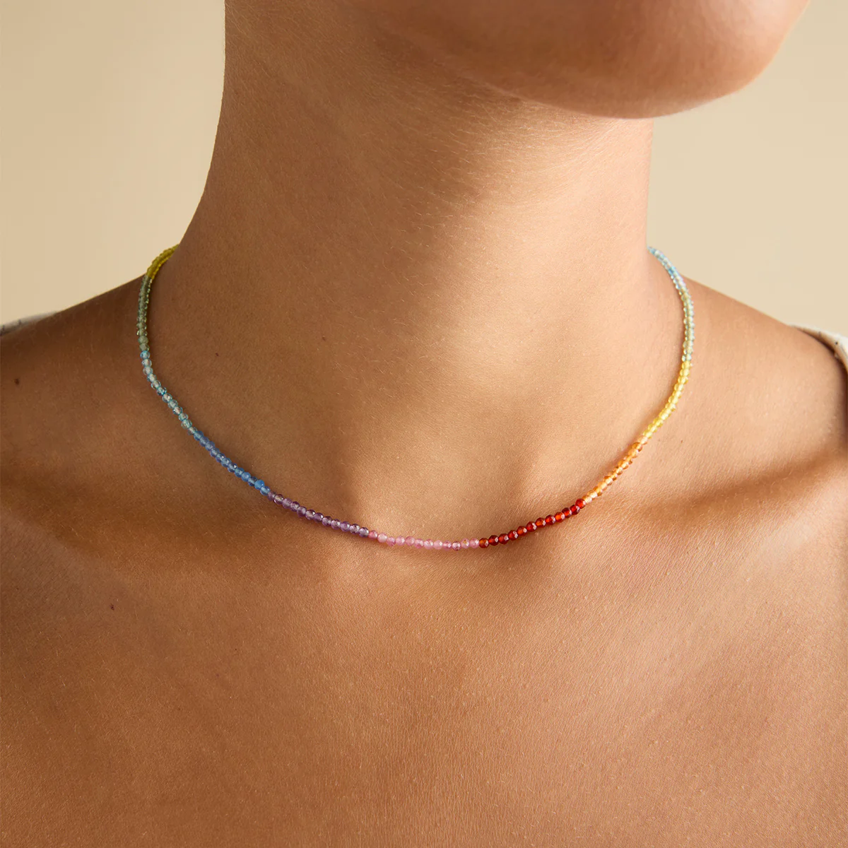 Rainbow Gemstone Necklace in 9k White Gold - Image 2
