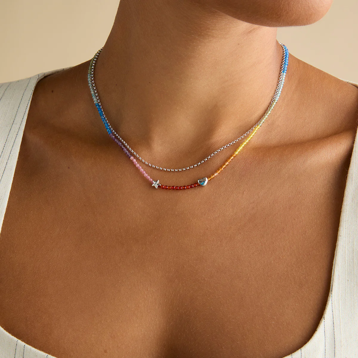 Rainbow Gemstone Necklace in 9k White Gold - Image 4
