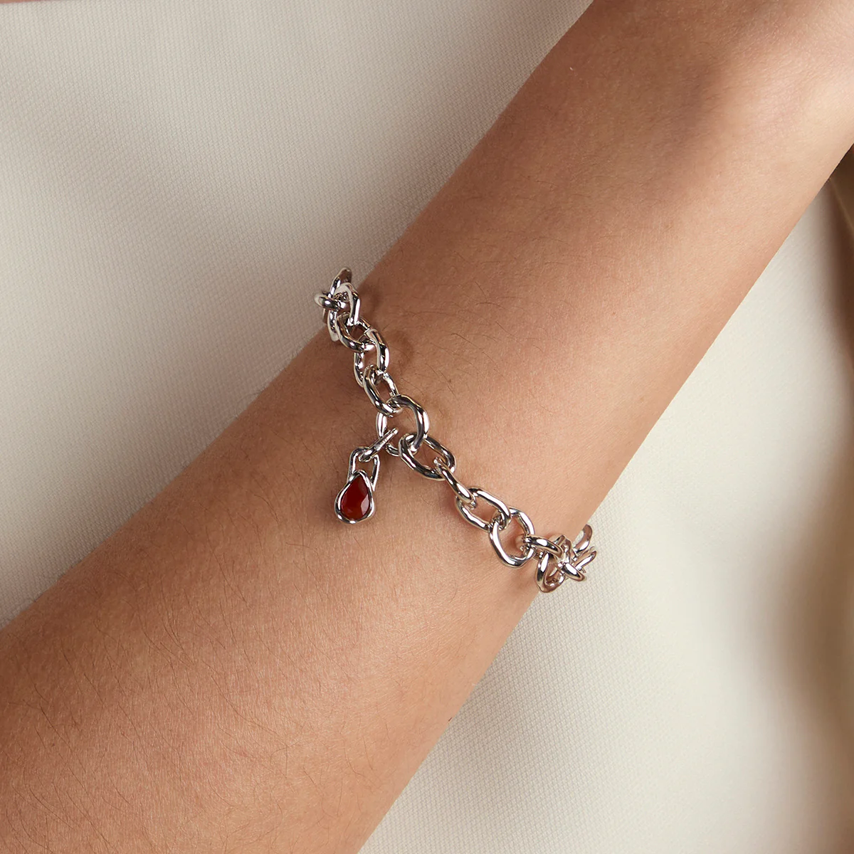 Red Carnelian July Clip Charm in Silver - Image 2