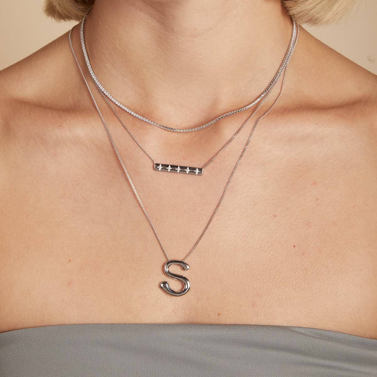 S Initial Bold Pendant Necklace in Silver - Image 3