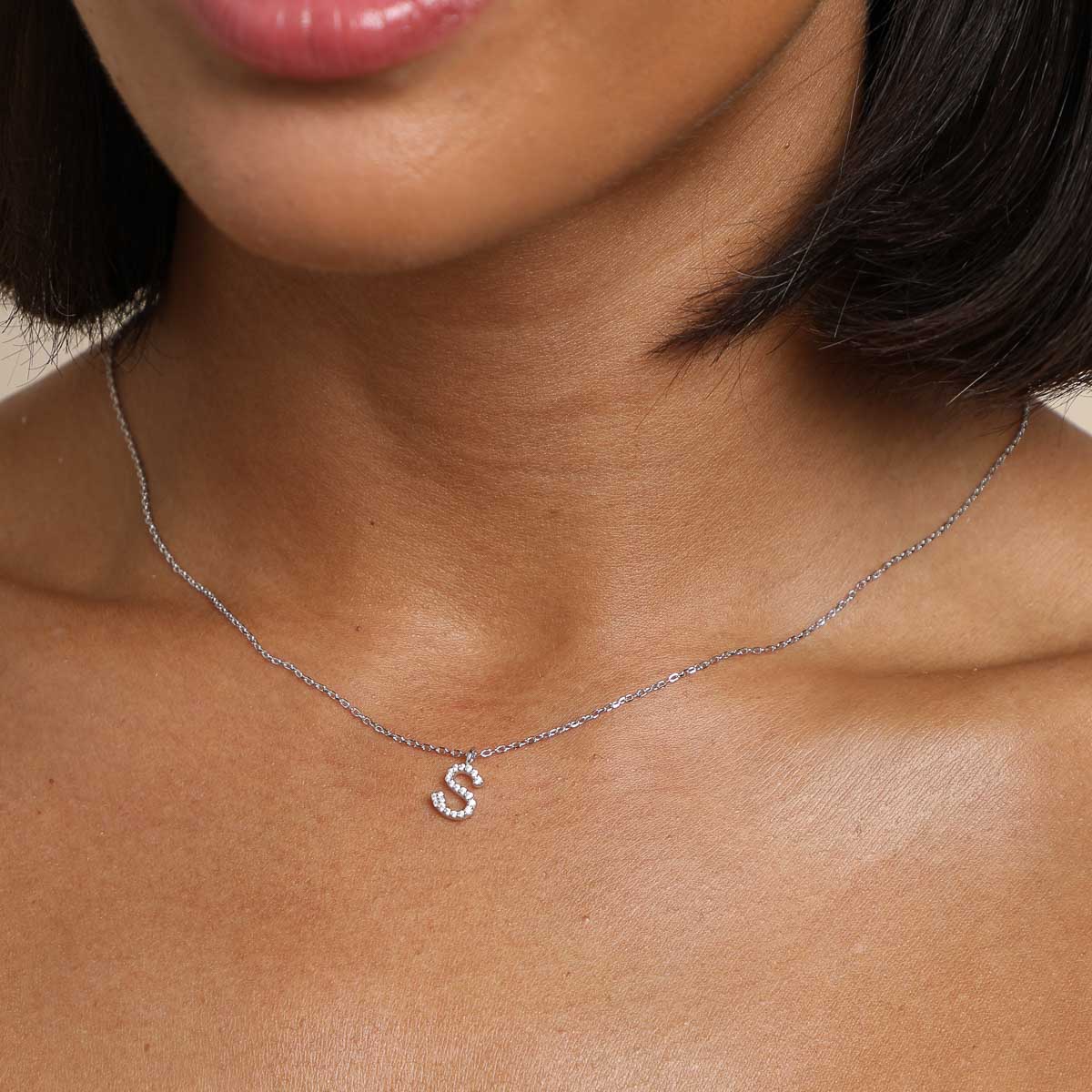 S Initial Pavé Pendant Necklace in Silver - Image 2