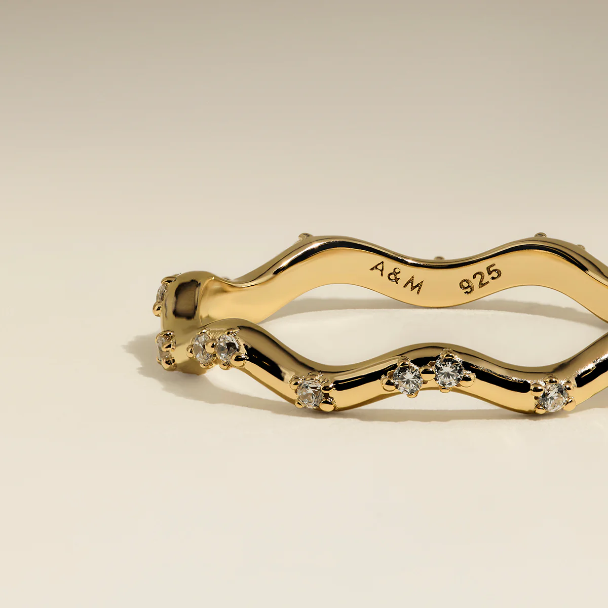 Scalloped Crystal Band Ring in Gold - Image 4