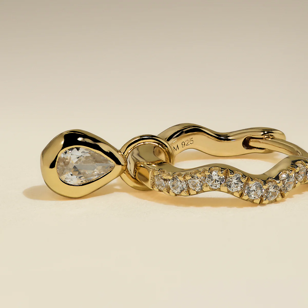 Scalloped Crystal Charm Huggies in Gold - Image 4