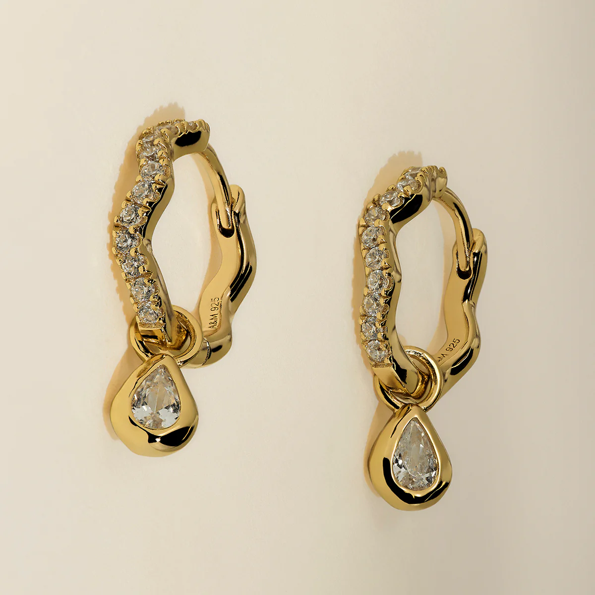 Scalloped Crystal Charm Huggies in Gold - Image 5