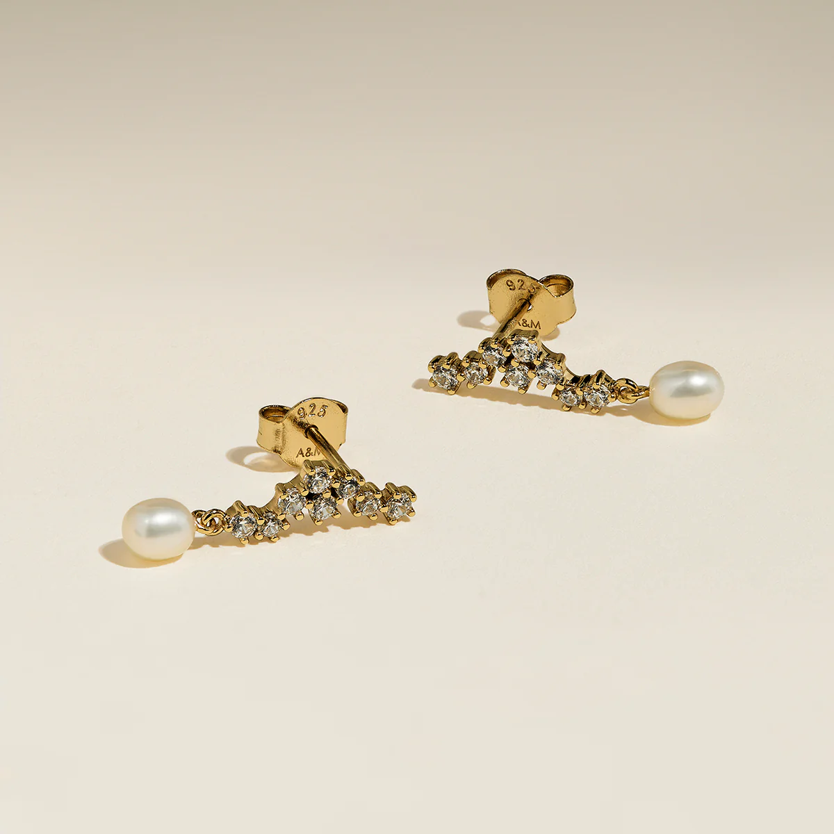 Scalloped Crystal Charm Studs in Gold - Image 4
