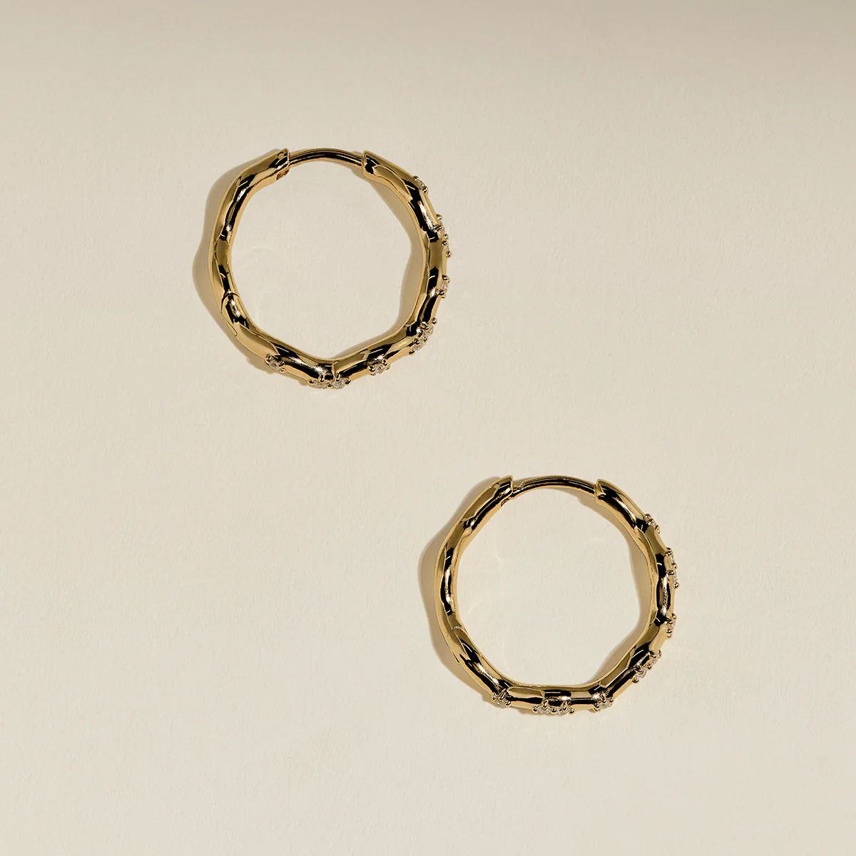 Scalloped Crystal Medium Hoops in Gold - Image 5