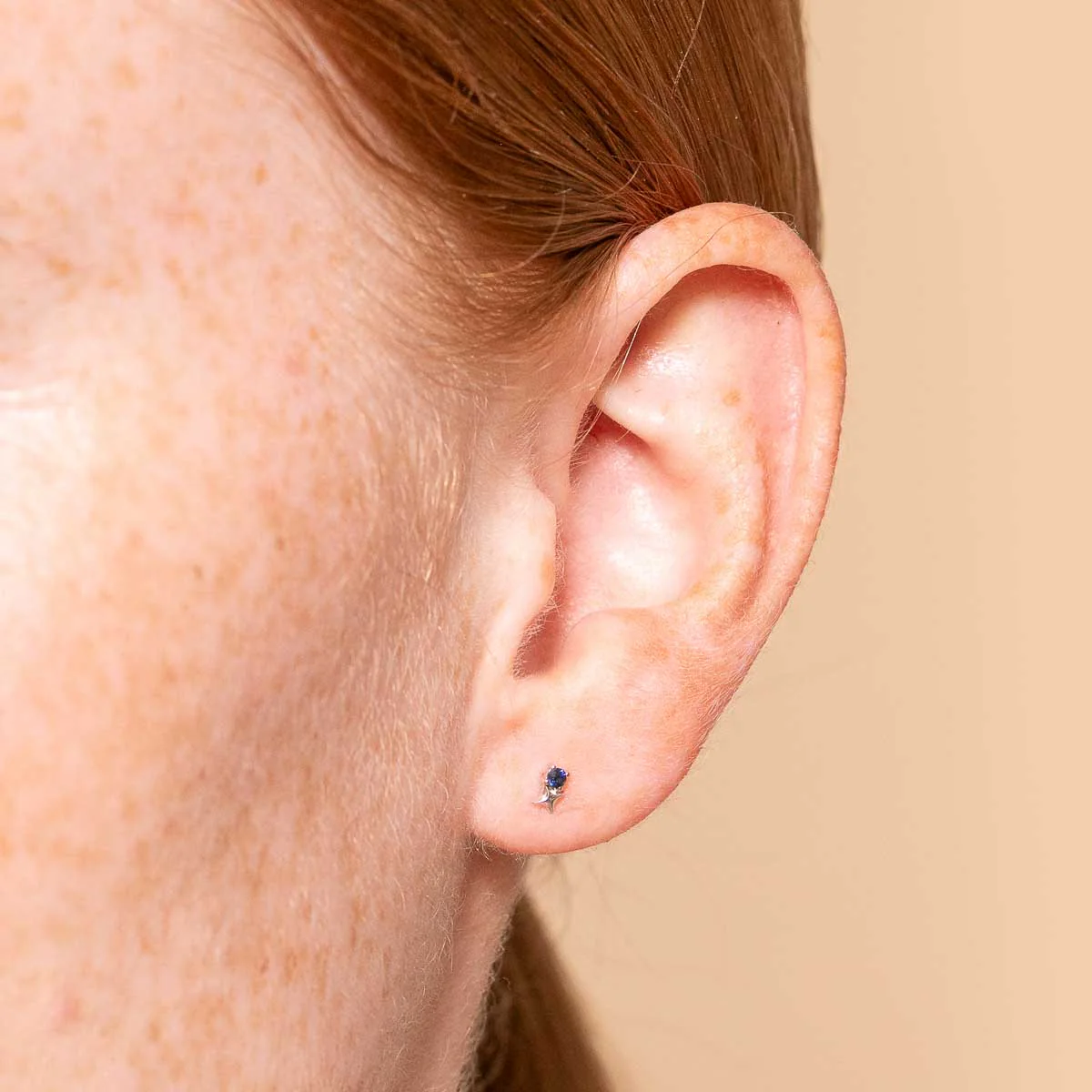 September Sapphire Birthstone Earrings in Solid White Gold - Image 2