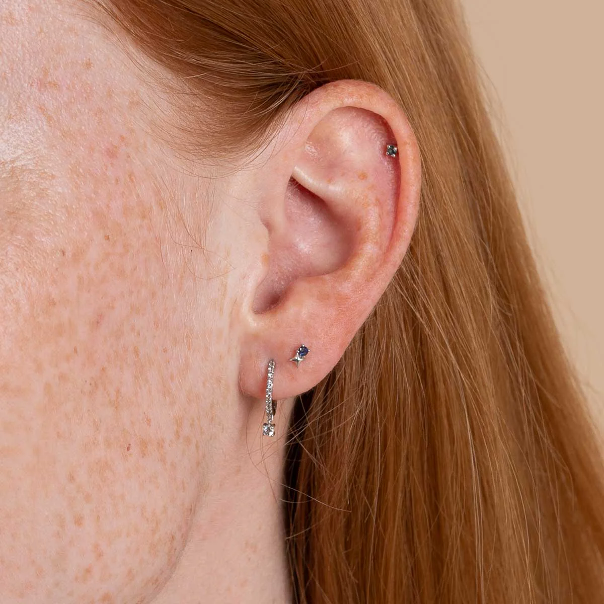 September Sapphire Birthstone Earrings in Solid White Gold - Image 3