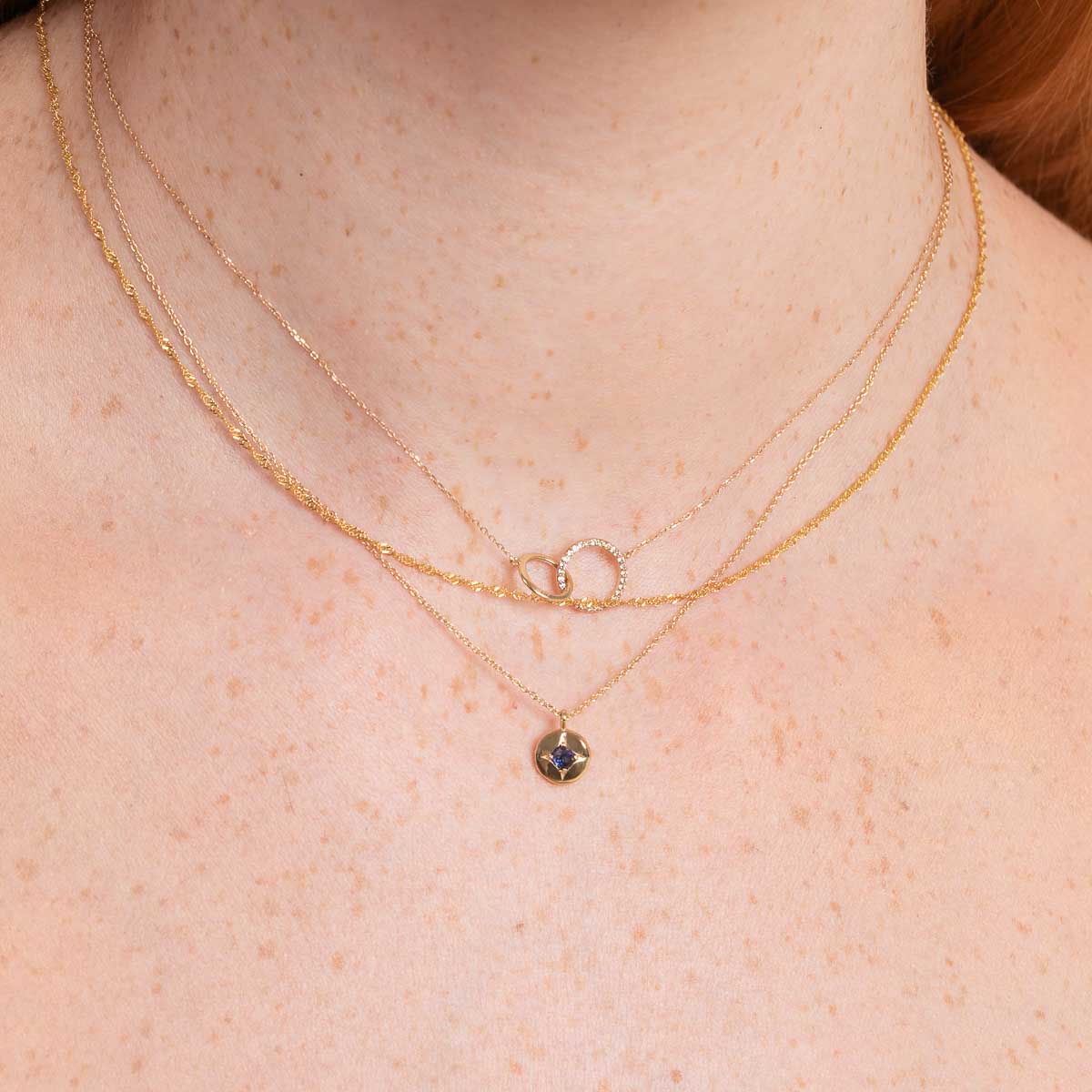 September Sapphire Birthstone Necklace in Solid Gold - Image 3