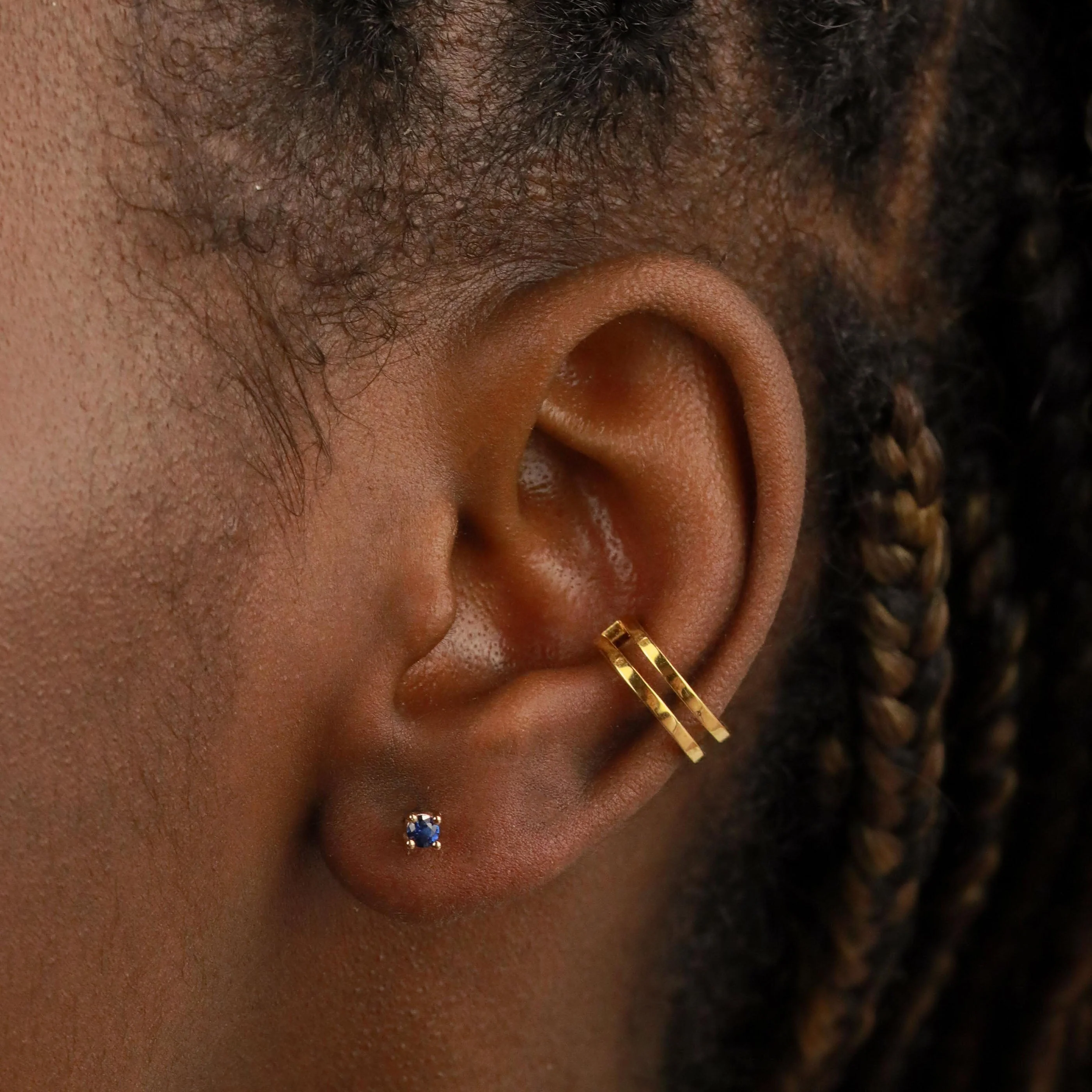 September Birthstone Stud Earrings in Gold with Sapphire CZ - Image 2