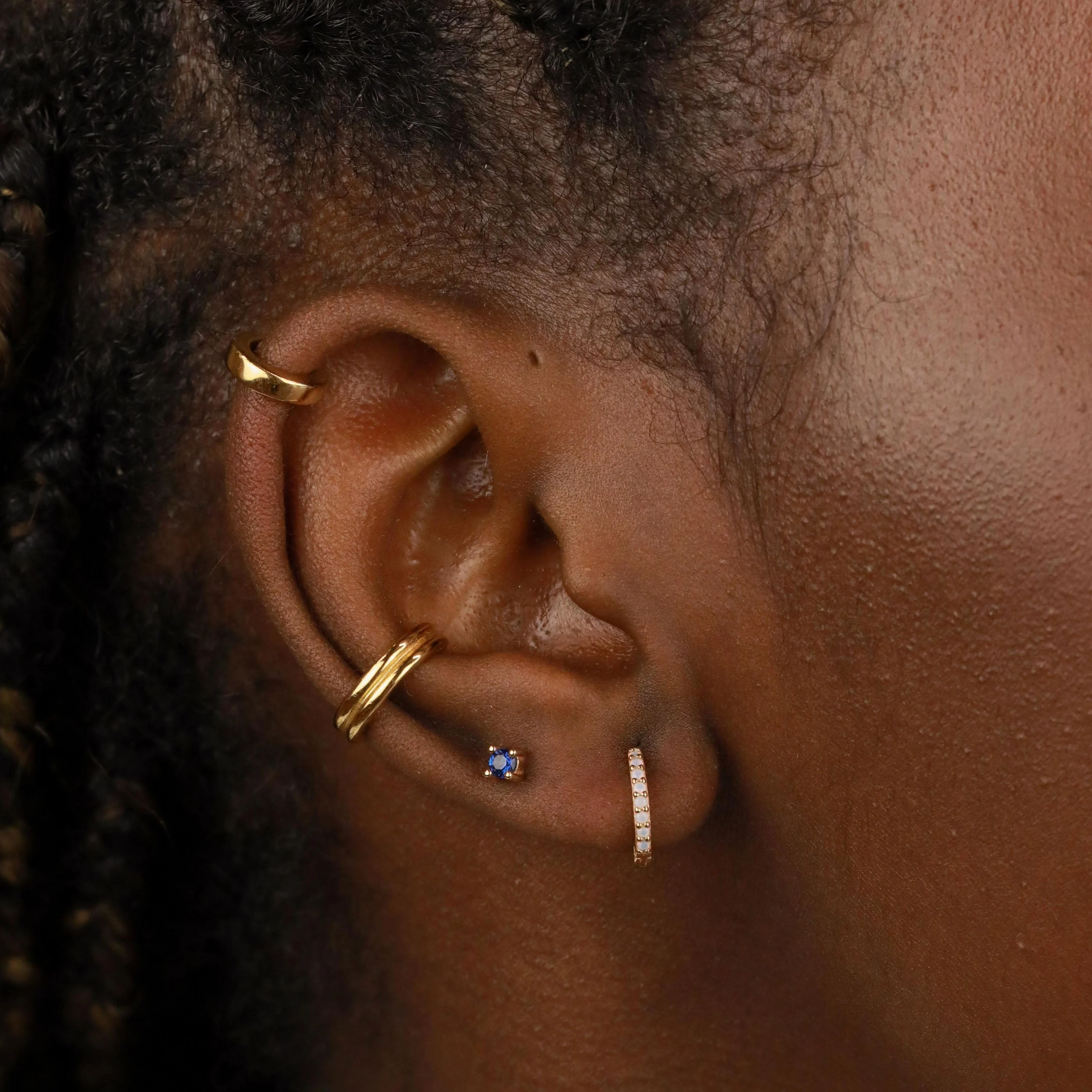 September Birthstone Stud Earrings in Gold with Sapphire CZ - Image 4