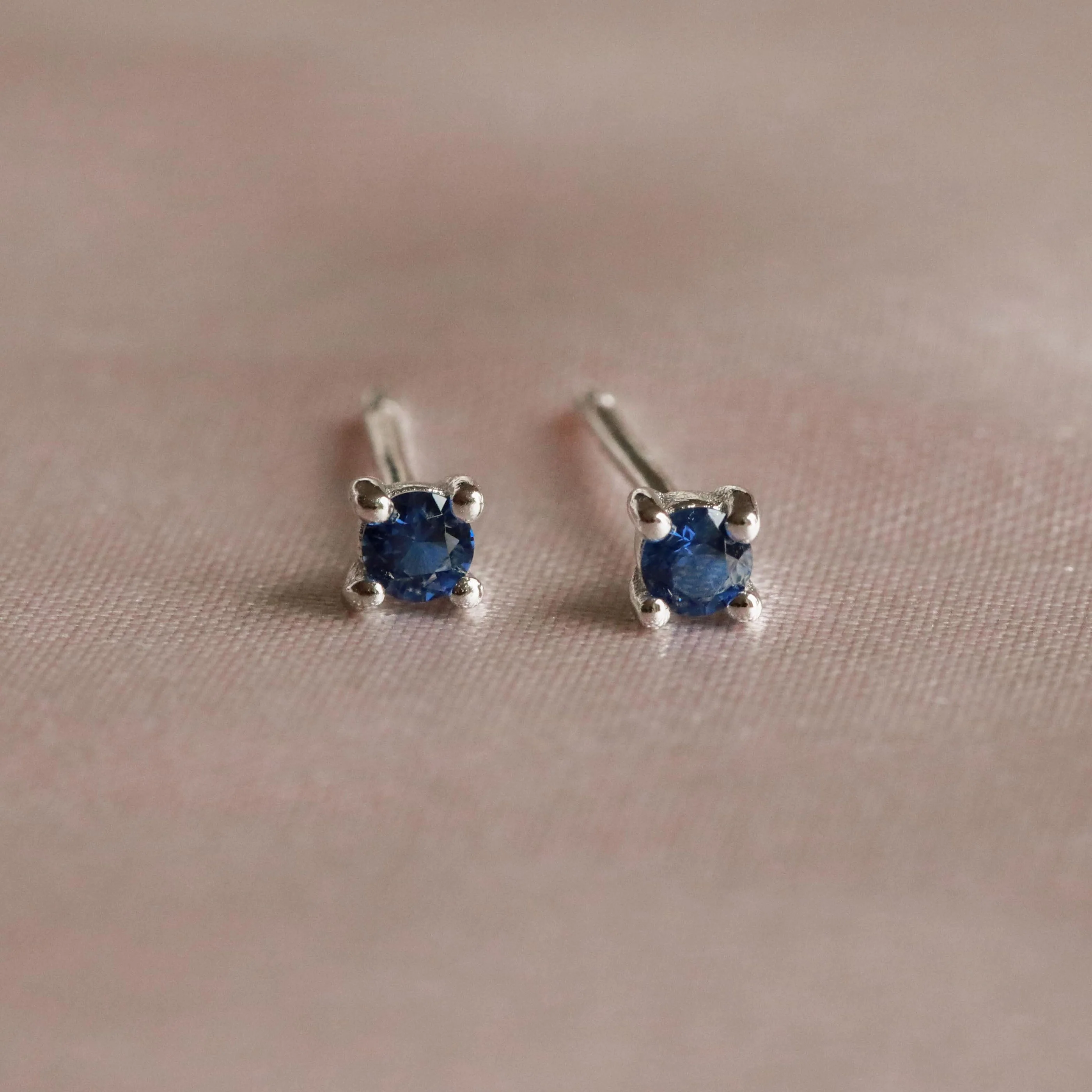 September Birthstone Stud Earrings in Silver with Sapphire CZ - Image 3