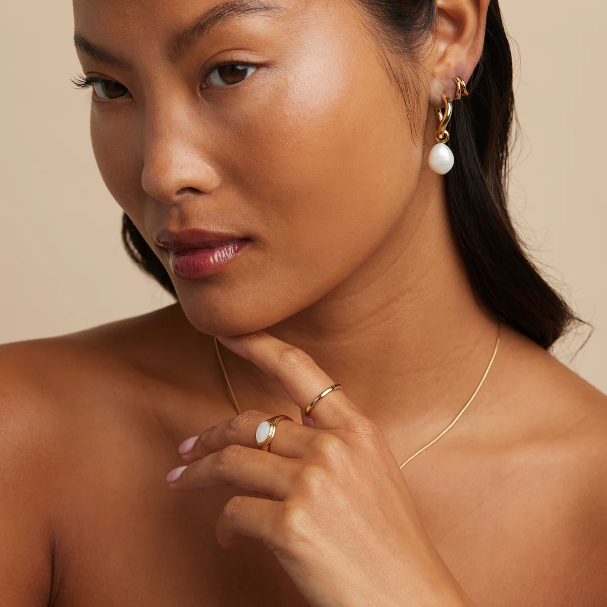 Serenity Pearl Charm Hoops in Gold - Image 4