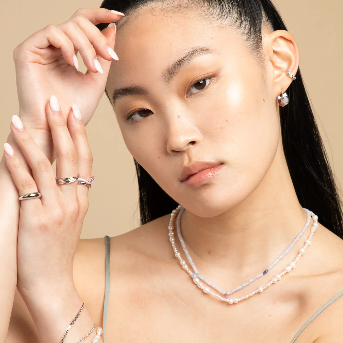 Serenity Pearl Beaded Necklace in Silver - Image 3